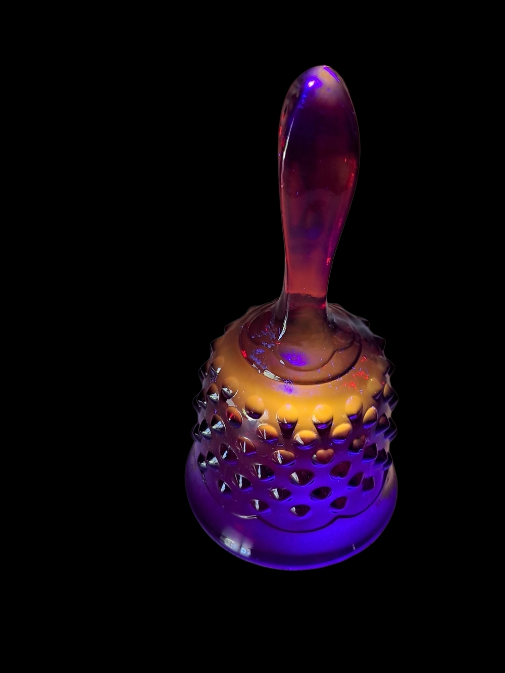 Vintage Fenton Ruby Red Amberina Hobnail Glass Bell - Signed / Glows